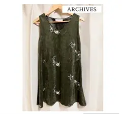 ☆SALE☆ ARCHIVES M スウェード風 モスグリーン 刺繍 チュニック
