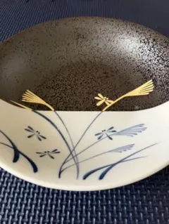 【未使用】和食器セット 大皿1枚・小皿5枚 とんぼ・すすき柄 陶磁器