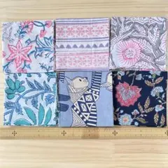 No.13 インドのブロックプリント生地＊6種類セット　約40㎝×40㎝