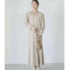 アースミュージックアンドエコロジー　釦付きリブプルオーバーリブセミフレアスカート