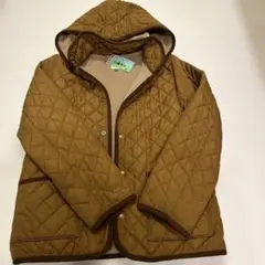ブラウン キルティングダウンコート フード付き