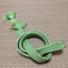 黃緑色の平組模様 帯締め 房付き