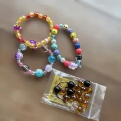 カラフルビーズブレスレット3点セット＋ビーズのみ
