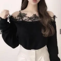 GRL 花柄レース オフショルダー ニット トップス