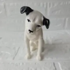 ビクター犬の置物 白黒 茶色の首輪付