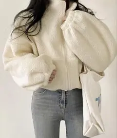 ボアジャケット 韓国 フリースジャケット アイボリー