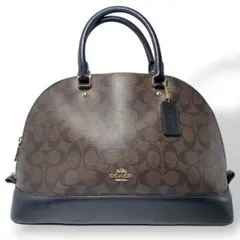 美品　COACH ハンドバッグ ブラウン ブラック　シグネチャー　サッチェル