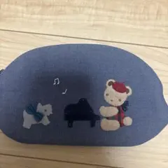 familiar クマと犬の刺繍ポーチ ネイビー