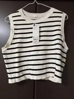 【新品未使用タグ付き】GU クロップド丈 ボーダー ノースリーブニット