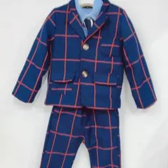 〇 フォーマルスーツ 4点セット 90サイズ ネイビーオレンジチェック