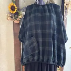 ブラックウォッチ デカデカポケット バルーンブラウス C&Ｓ　ハンドメイド