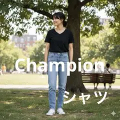Champion ブラック Vネック Tシャツ S
