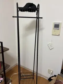 ブラックハンガーラック 帽子用トップシェルフ付き