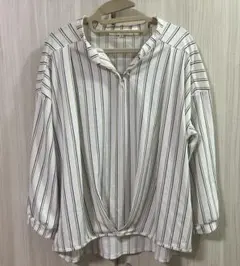 grove グローブ スキッパーブラウス　ストライプ M オフィスカジュアル