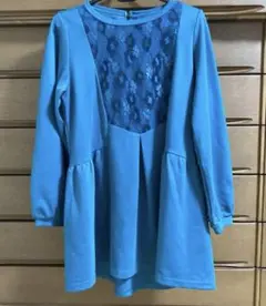 ターコイズ長袖チュニック レースデザイン