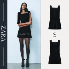 【新品未使用】ZARA ベルベットリボンワンピース Sサイズ／ブラック