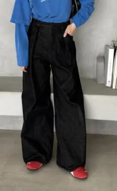 JEANASIS タックデニムワイドパンツ ブラック系 S