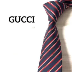 GUCCI　グッチ　ネクタイ　ストライプ　ネイビー　レッド　細目