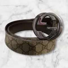 【GUCCI】グッチ GGロゴバックルベルト GG柄　ブラウン