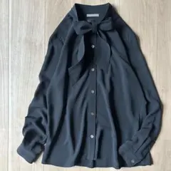 美品＊theory luxes ボウタイブラウス 紺 ネイビー 38 アセテート