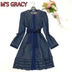 M’S GRACY エムズグレイシー デニムワンピース リボンベルト フリル