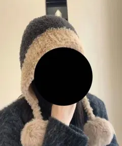 ポンポン付き もこもこニット帽子レディース美品
