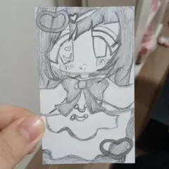 トレカサイズ　可愛い　萌え絵　量産型　地雷系　手描き　ピンク