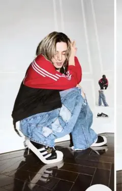 adidas ルーズ メッシュ トラックトップ 藤井風着用 ブラック×赤