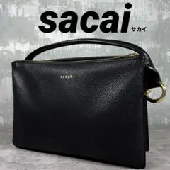 【美品！】sacai サカイ ハイブリット フラップ レザー ハンドバッグ 黒