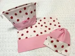 いちご入園入学セットマット(25×35)お弁当袋コップ袋３点給食セット女の子