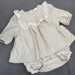 Cottoli ベージュ フリルロンパース　ベビー　女の子　バースデイ　レース