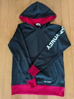 YONEX フード付きウォームアップウェア Sサイズ 黒/赤