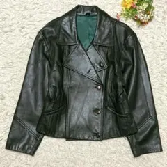 【美品】 レザージャケット 裏地グリーン系 サイズM相当