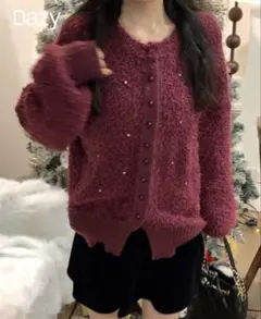 赤　バーガンディニットカーディガン