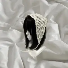 【 現品限り 】 編み物 かぎ針編み バブーシュカ ホワイト 花柄 透かし編み