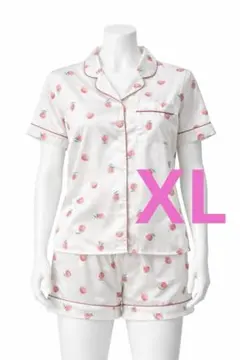 パジャマレディース ルームウェア 上下セット 桃柄 半袖　XL