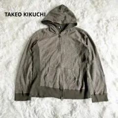 タケオキクチ　TAKEO KIKUCHIフード付きパーカー　ストライプ　カーキ3