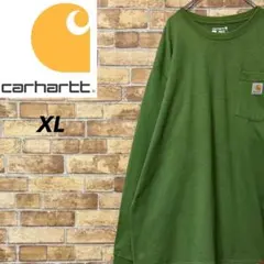 カーハート　ロンT　長袖カットソー　グリーン　ビッグシルエット　胸ポケット　XL