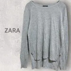 【ザラ】長袖ニットトップス M プルオーバー アシンメトリー クールネック