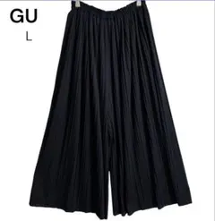 GU ジーユー プリーツワイドパンツ L 黒 ウエストゴム イージーパンツ