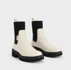 CHARLES & KEITH ニットソックス リッジッドソールチェルシーブーツ