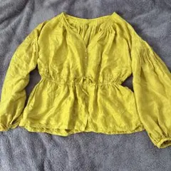 1/10処分予定⭐︎シルク100% イエローブラウス Vネック 長袖