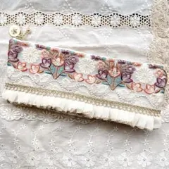 【オススメ✧】インド刺繍リボン♡フラットポーチ ペンケース②