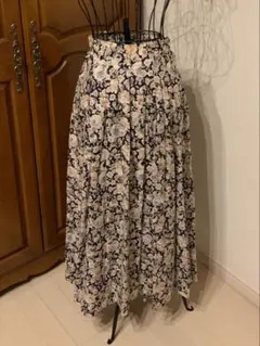 ローラアシュレイ 花柄 ロングスカート フレア コットン100% 9号 紺