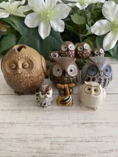 フクロウの置物・雑貨 振り子時計・スワロフスキー等（オマケ付き 