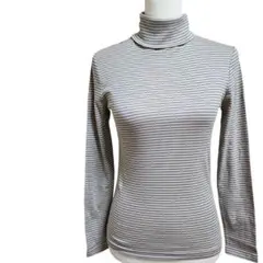 ボーダー タートルネック 長袖トップス 綿100% 春