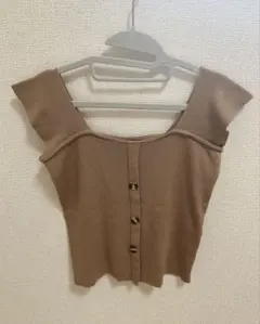 ブラウン オフショルダー トップス ノースリーブ