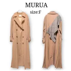 後ろ姿がかわいい❤ ムルーア トレンチコート プリーツ チェック 切替 ベージュ