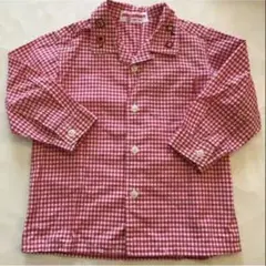 【チェックが可愛い！】ミキハウス　赤と白のチェック柄長袖シャツ