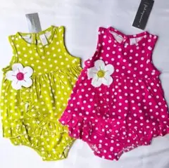 2点セット6-9M70firstimpressionsフラワー水玉ロンパース双子